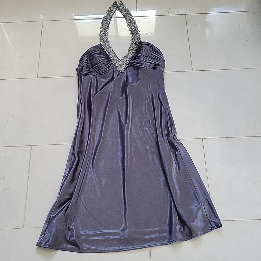 Le Chateau Satin Sparkle Halter Dress - Picture 7 of 8